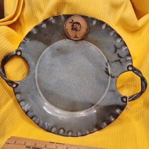 Handcrafted Blue Pottery Serving Platter Palmetto Tree SC State Tree